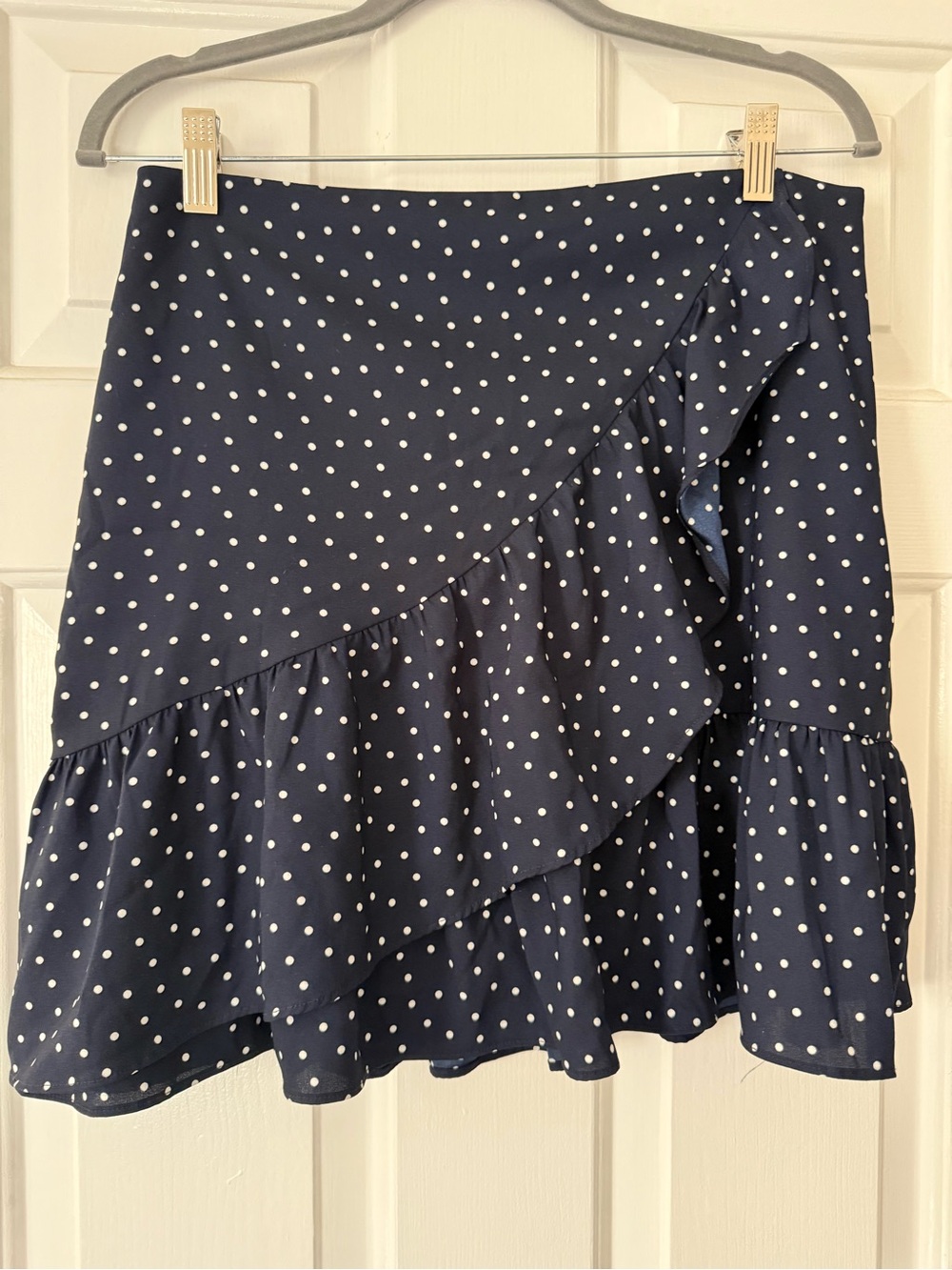 LOFT Navy Polka Dot Ruffle Mini Skirt